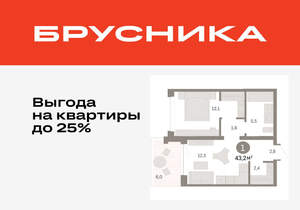 1-к квартира, вторичка, 43м2, 2/8 этаж