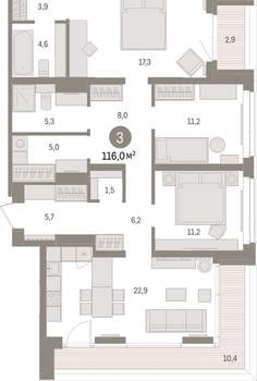 3-к квартира, вторичка, 116м2, 12/16 этаж