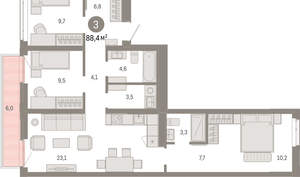 3-к квартира, вторичка, 88м2, 3/25 этаж