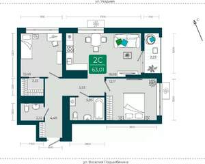 2-к квартира, сданный дом, 63м2, 19/23 этаж