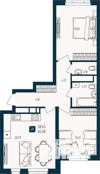 2-к квартира, строящийся дом, 65м2, 11/25 этаж
