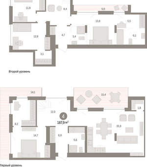 4-к квартира, вторичка, 188м2, 8/8 этаж