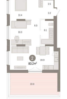 2-к квартира, вторичка, 83м2, 7/8 этаж