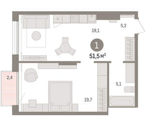 1-к квартира, вторичка, 51м2, 15/17 этаж