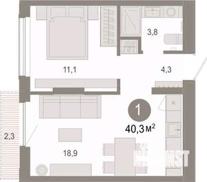 1-к квартира, вторичка, 40м2, 4/17 этаж