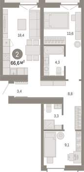 2-к квартира, вторичка, 67м2, 4/16 этаж