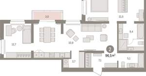 2-к квартира, вторичка, 96м2, 2/16 этаж