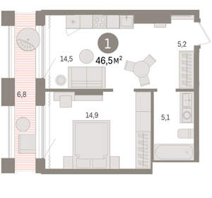 1-к квартира, вторичка, 47м2, 17/17 этаж