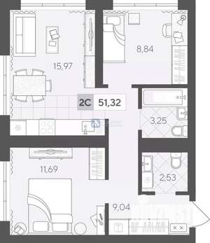 2-к квартира, вторичка, 51м2, 17/17 этаж