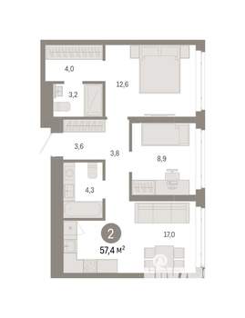 2-к квартира, вторичка, 57м2, 4/25 этаж
