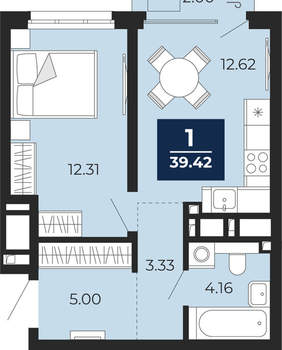1-к квартира, вторичка, 39м2, 13/24 этаж