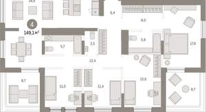 4-к квартира, вторичка, 149м2, 15/17 этаж
