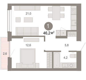 1-к квартира, вторичка, 46м2, 9/17 этаж