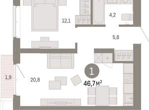 1-к квартира, вторичка, 47м2, 8/11 этаж