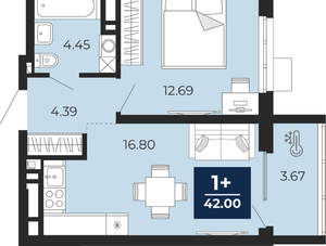 1-к квартира, вторичка, 40м2, 22/24 этаж