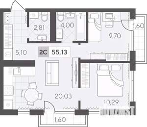 2-к квартира, вторичка, 55м2, 3/17 этаж