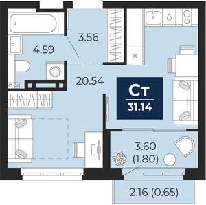 Студия квартира, вторичка, 29м2, 8/21 этаж