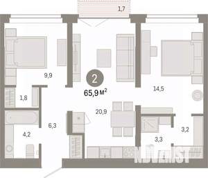 2-к квартира, вторичка, 66м2, 4/9 этаж