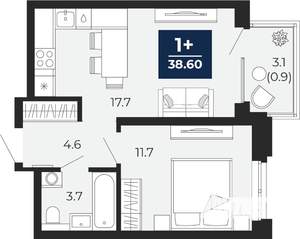 1-к квартира, сданный дом, 41м2, 14/14 этаж