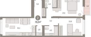 2-к квартира, вторичка, 73м2, 3/25 этаж