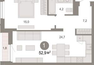 1-к квартира, вторичка, 53м2, 2/17 этаж