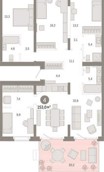 4-к квартира, вторичка, 153м2, 2/11 этаж