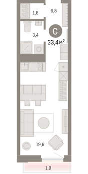 Студия квартира, вторичка, 33м2, 6/25 этаж