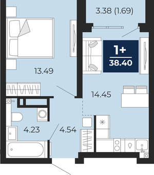 1-к квартира, вторичка, 38м2, 7/22 этаж