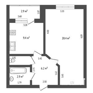 1-к квартира, вторичка, 41м2, 4/9 этаж