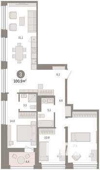 3-к квартира, вторичка, 101м2, 6/8 этаж