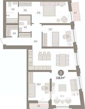 3-к квартира, вторичка, 119м2, 3/10 этаж