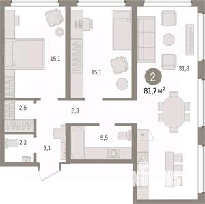 2-к квартира, вторичка, 82м2, 2/9 этаж