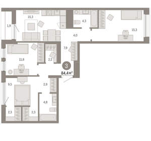 3-к квартира, вторичка, 84м2, 9/17 этаж
