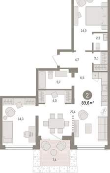 2-к квартира, вторичка, 90м2, 1/9 этаж