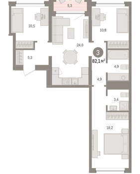 3-к квартира, вторичка, 82м2, 6/8 этаж