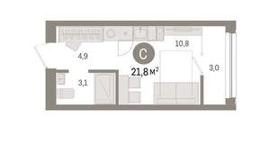 Студия квартира, вторичка, 21м2, 6/9 этаж