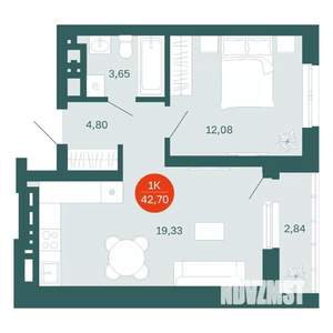 1-к квартира, вторичка, 43м2, 11/15 этаж