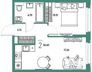 2-к квартира, вторичка, 37м2, 16/25 этаж