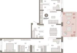 3-к квартира, вторичка, 127м2, 2/11 этаж