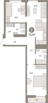 2-к квартира, вторичка, 71м2, 6/10 этаж