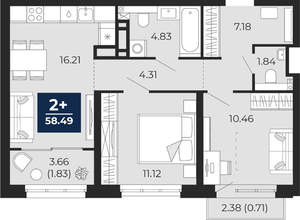 2-к квартира, вторичка, 58м2, 9/22 этаж