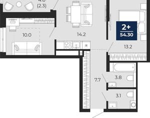 2-к квартира, вторичка, 54м2, 14/25 этаж