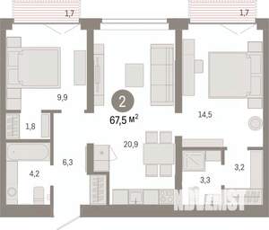 2-к квартира, вторичка, 68м2, 5/9 этаж