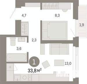 1-к квартира, вторичка, 34м2, 18/25 этаж