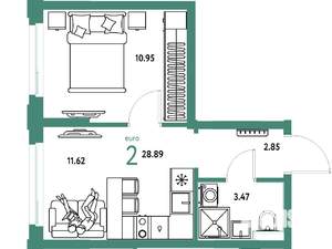2-к квартира, вторичка, 29м2, 14/25 этаж