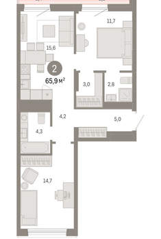 2-к квартира, вторичка, 66м2, 9/17 этаж