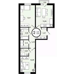 2-к квартира, вторичка, 63м2, 1/4 этаж