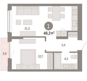 1-к квартира, вторичка, 46м2, 7/17 этаж