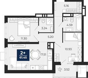 2-к квартира, вторичка, 61м2, 10/24 этаж