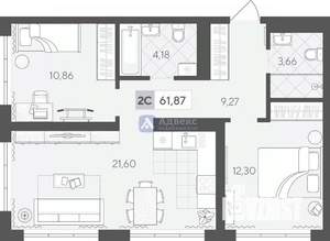 2-к квартира, вторичка, 62м2, 16/17 этаж